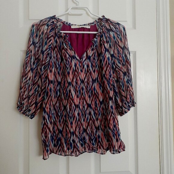 Marie Oliver Women's Size S Multicolor Southwest Print Silk Blend Crepe Blouse - Picture 2 of 12